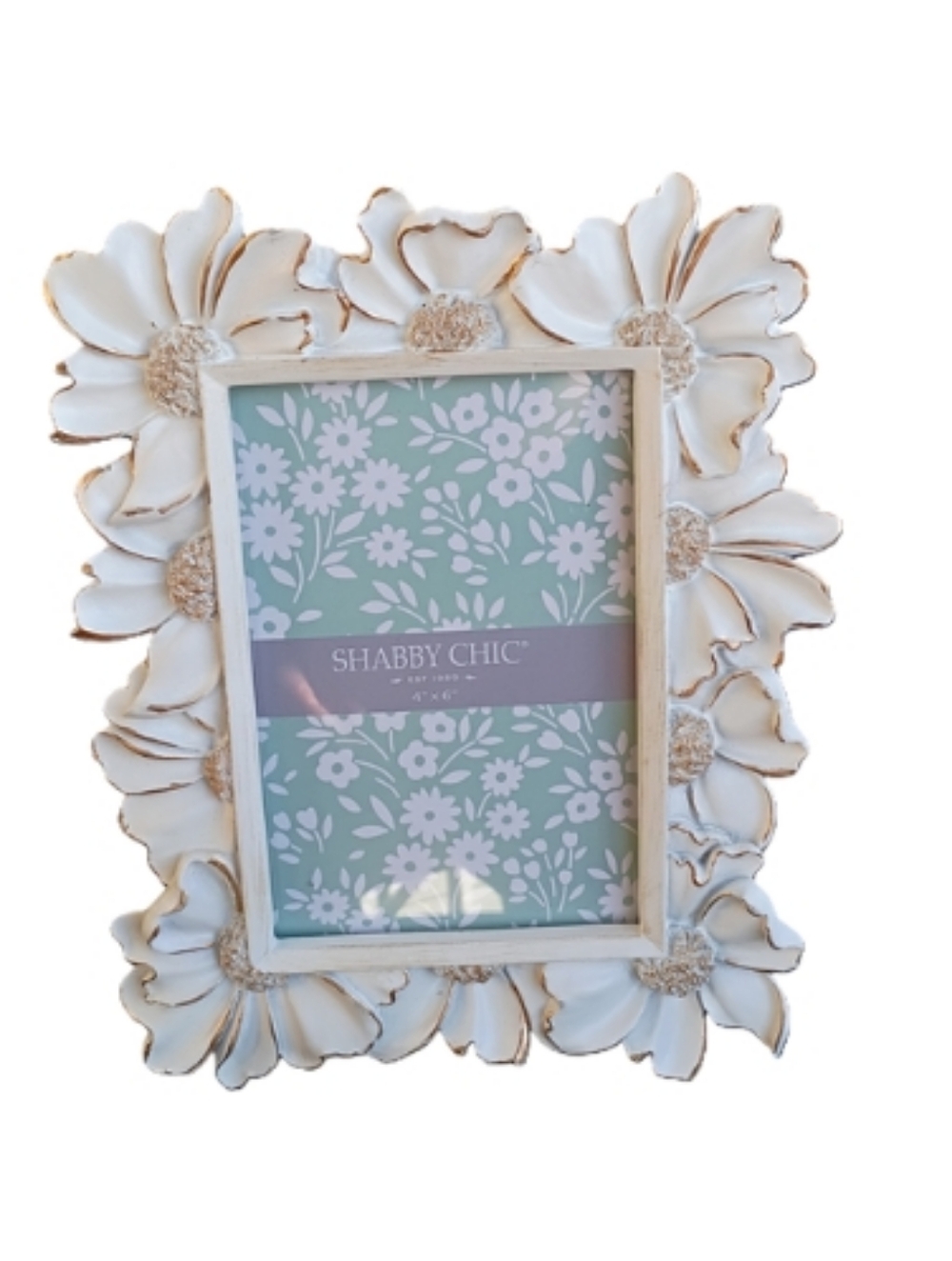 Shabby Chic 4''x6'' Cream Florals W/ Gold Tone Photo Frame